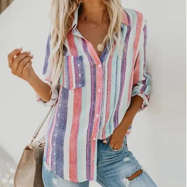 Camisa Feminina Listrada Colorida - Nova