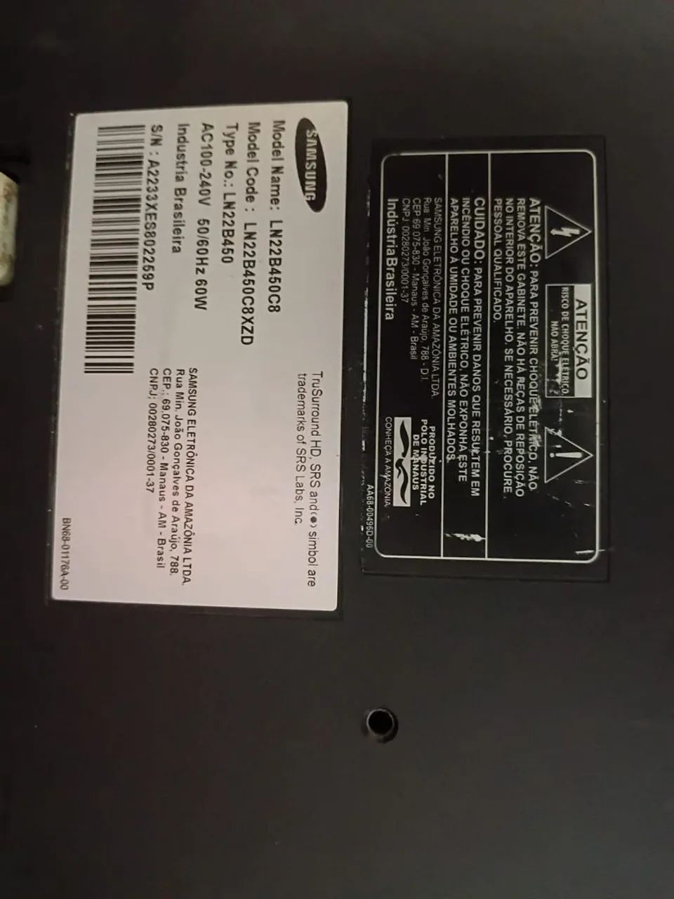 TV Samsung LCD 22" - Modelo LN22B450C8 - R$ 150 - Foto 2