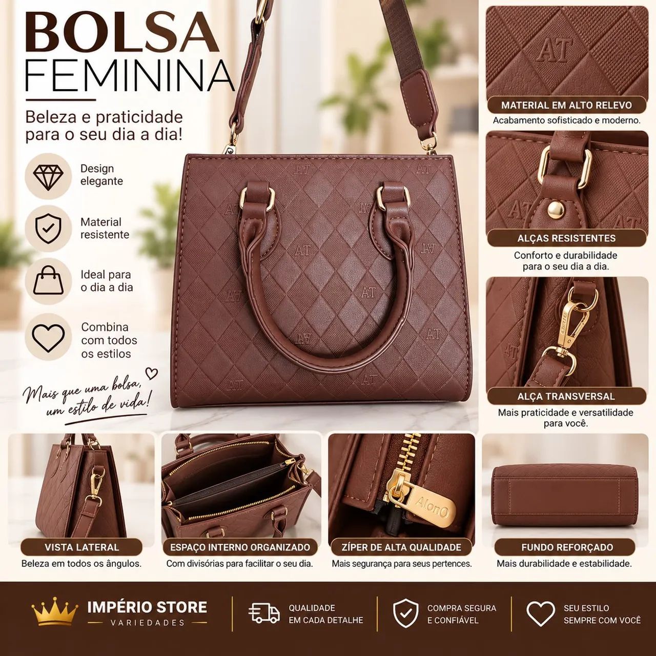 Bolsa Feminina Elegante com Alça Transversal Ajustável - Foto 4