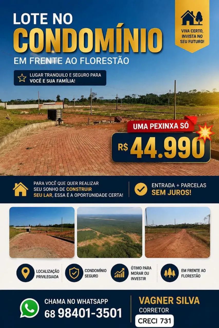 Lindo terreno em condomínio mas sem mensalidade, comprou é seu e pode construir! 