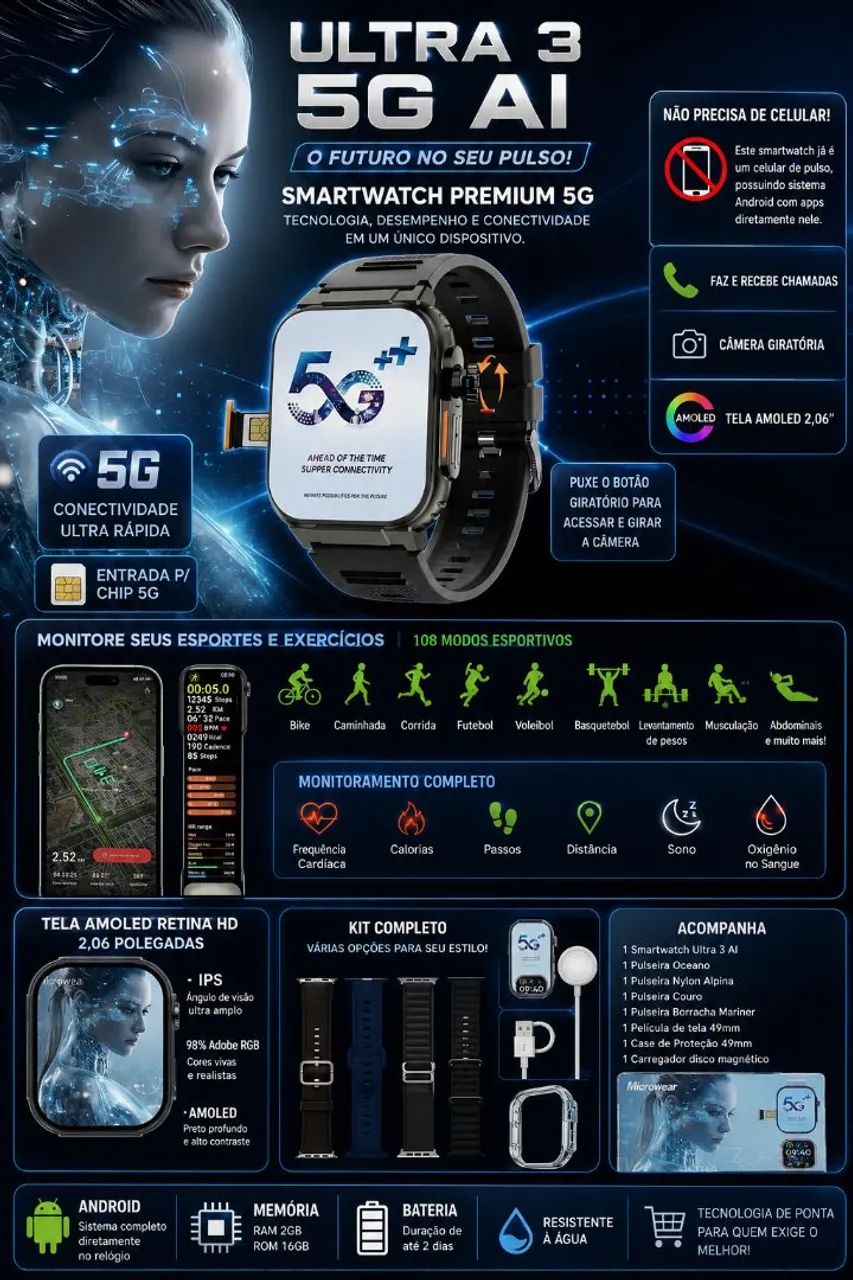 Relógio smartwatch ultra Ai3
