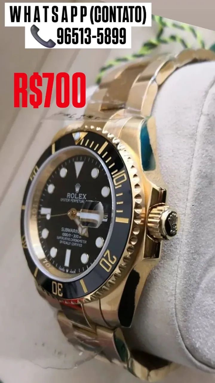 Relógio ROLEX SUBMARINER AUTOMÁTICO DOURADO MOSTRADOR PRETO