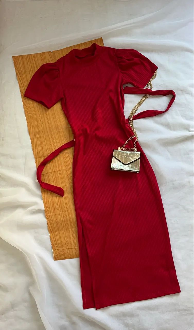 vestido mídi vermelho 