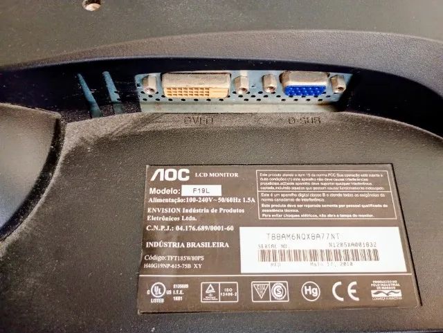 Monitor AOC 18.5" F19L 60Hz | VGA + DVI | Funcionando Perfeitamente - Foto 2