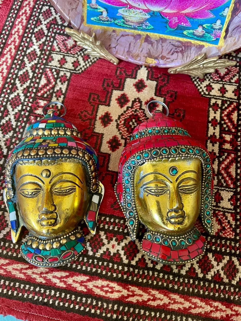 PAR DE MÁSCARAS DE PAREDE BRONZE MACIÇO BUDA MARROQUINO 