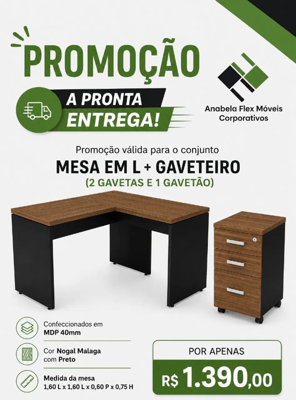 VENDE-SE MESA EM L COM GAVETEIRO 