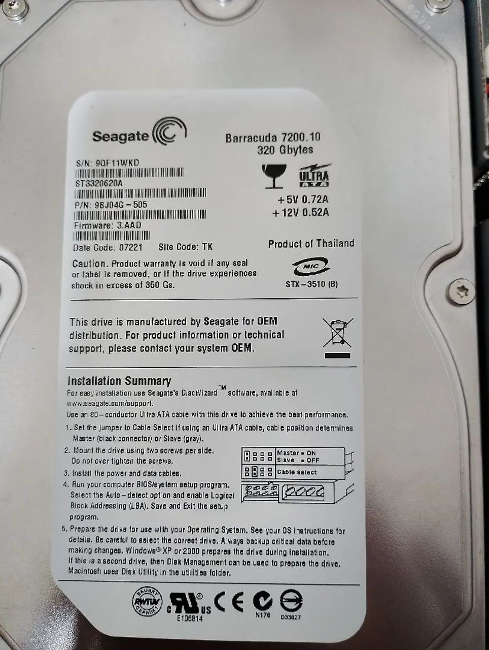 HD interno  Seagate 320 gb 