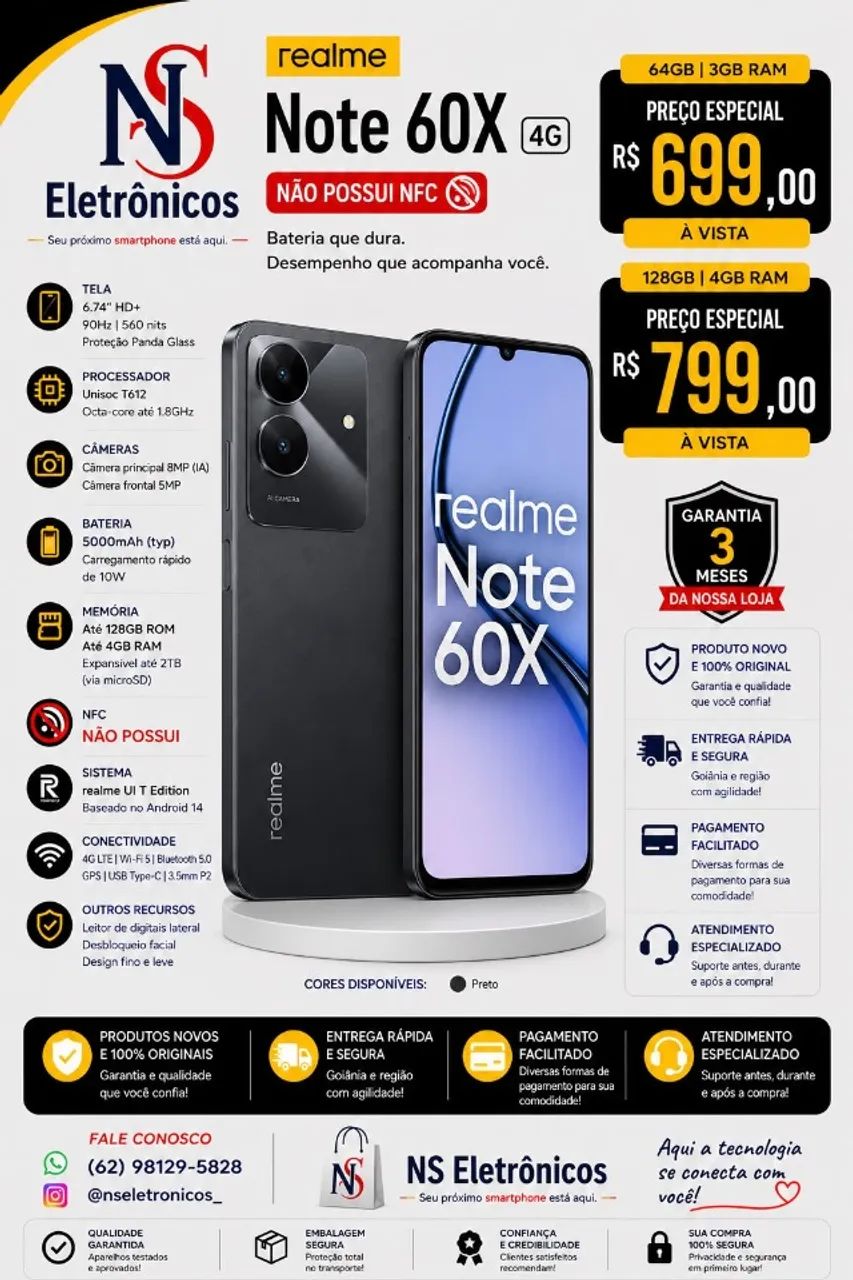 Celular Realme Note 60x 128gb 4gb Dual