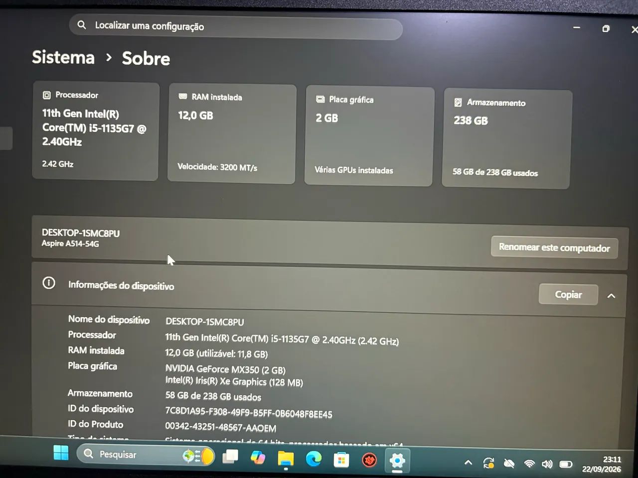 Notebook Acer | i5 11° | Nvidia 2GB| 12GB RAM | 256GB SSD - Foto 5