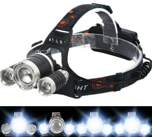 Lanterna de Cabeça Profissional Led T6 E 2 Leds R2 Triplo Led + Bateria