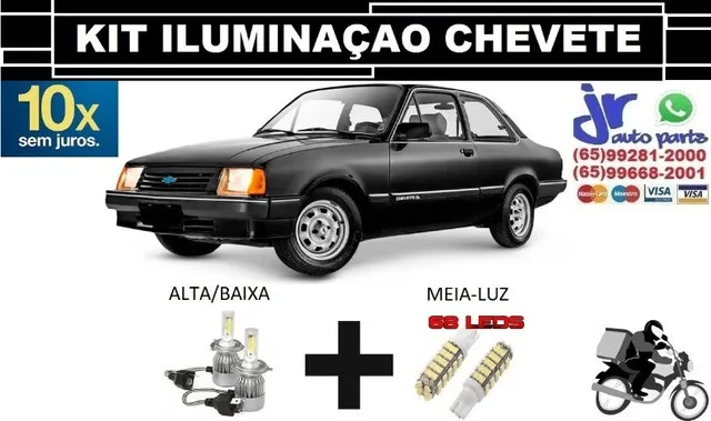 Kit Lampada Ultra LED (Alta/Baixa e Meia-luz) Chevete 6000K 12V 24V