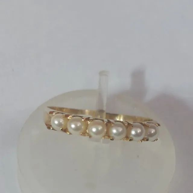 Anel em ouro amarelo modelo meia aliança com pérola  - Foto 2