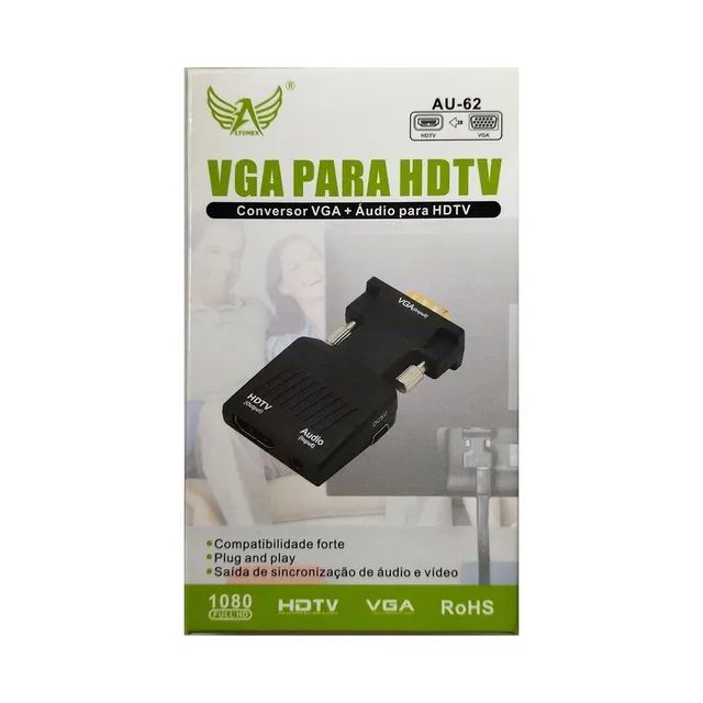 Conversor VGA para HDMI 1080p com Áudio P2 + USB para PC Notebook - Foto 2