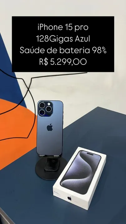 IPhone 15 na cor Natural 128Gb Saude de Bateria 98% Semi novo
