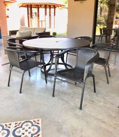 Mesa Alumínio Tampo Ripado 1,50m com 6 Poltronas Junco - Foto 4