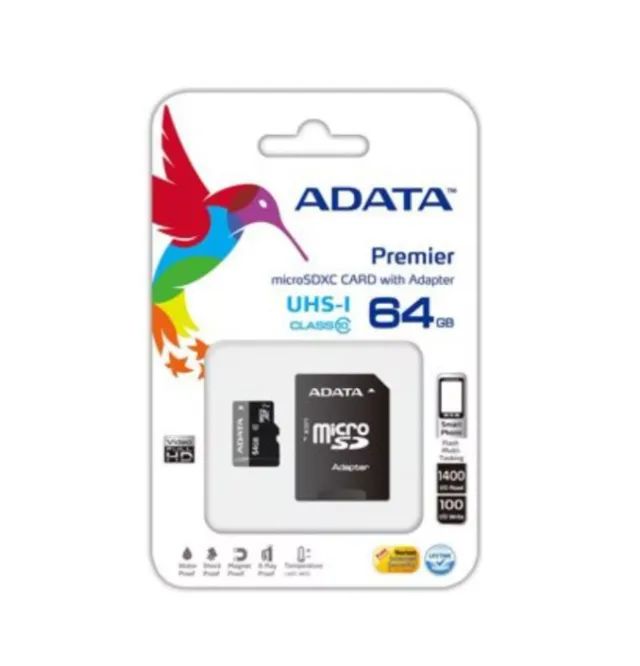 CARTÃO DE MEMORIA 64 GB MICRO SD COM ADAPTADOR V10 CLASSE 10 ADATA