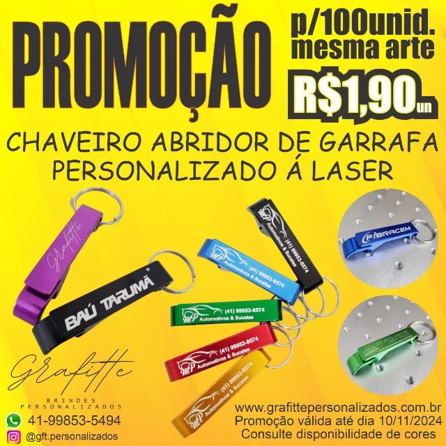 Chaveiro abridor com gravação laser