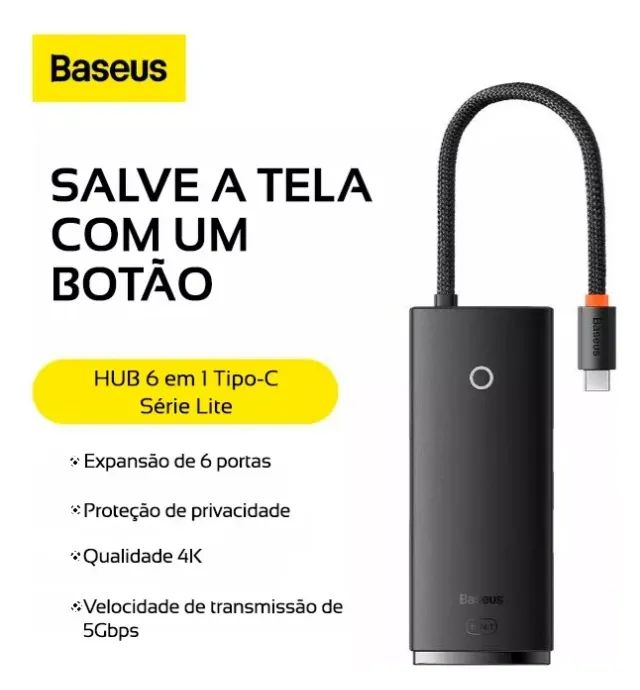 Adaptador hub Baseus 6 portas Usb-c Hdmi Usb3.0 Pd100w Sd/tf - Foto 3