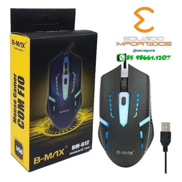 Mouse Gamer Óptico Com Cabo USB e LED BM-612 B-MAX