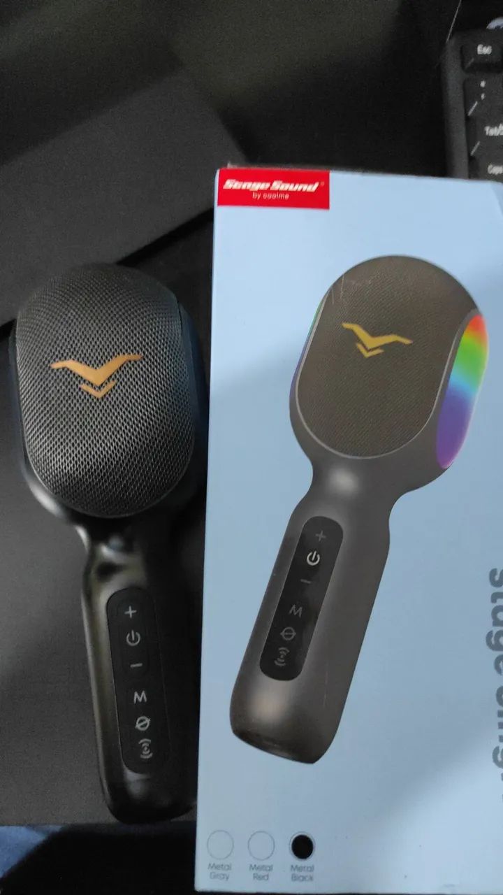 Microfone e caixa de som 2 em 1