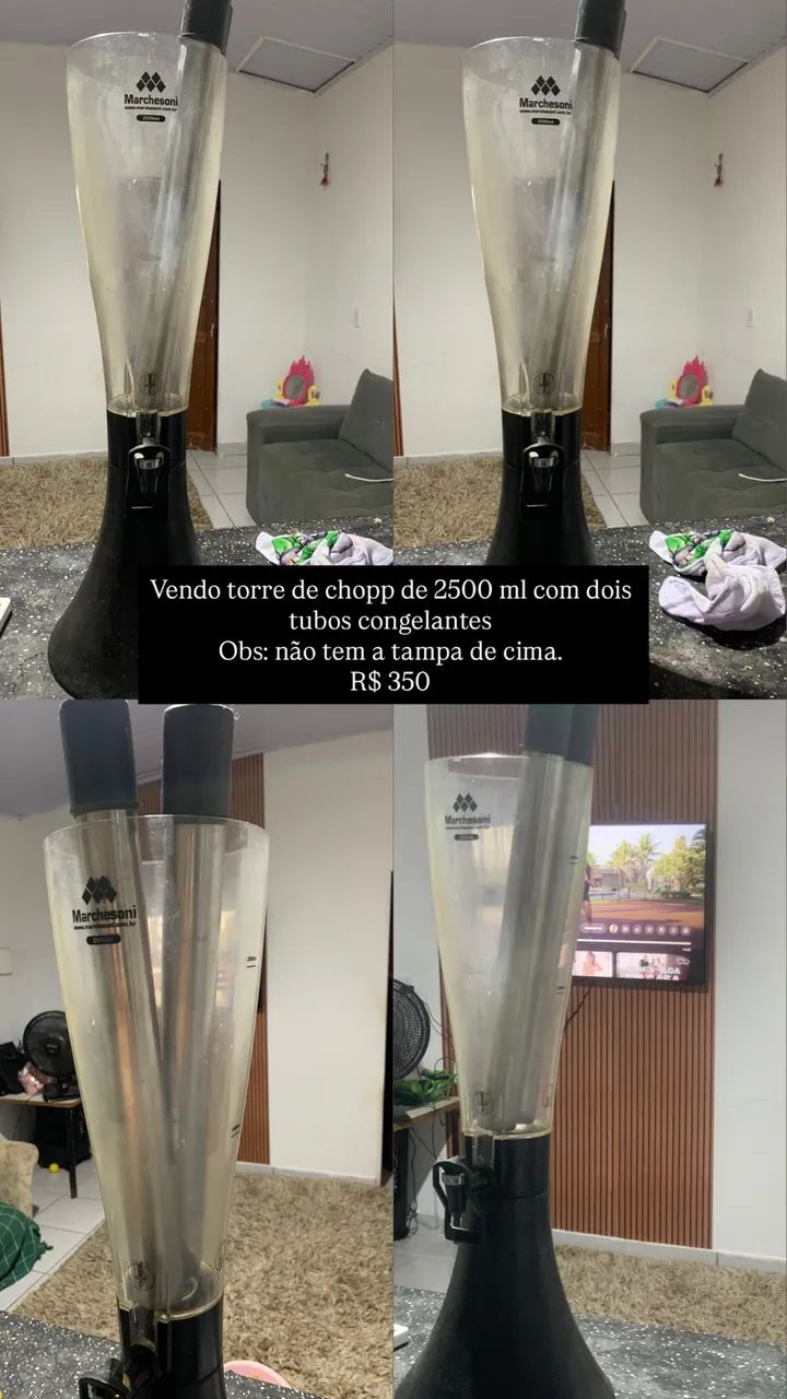 Vendo torre de chopp de 2500 ml com dois tubos congelantes Obs: perdi a tampa de cima 