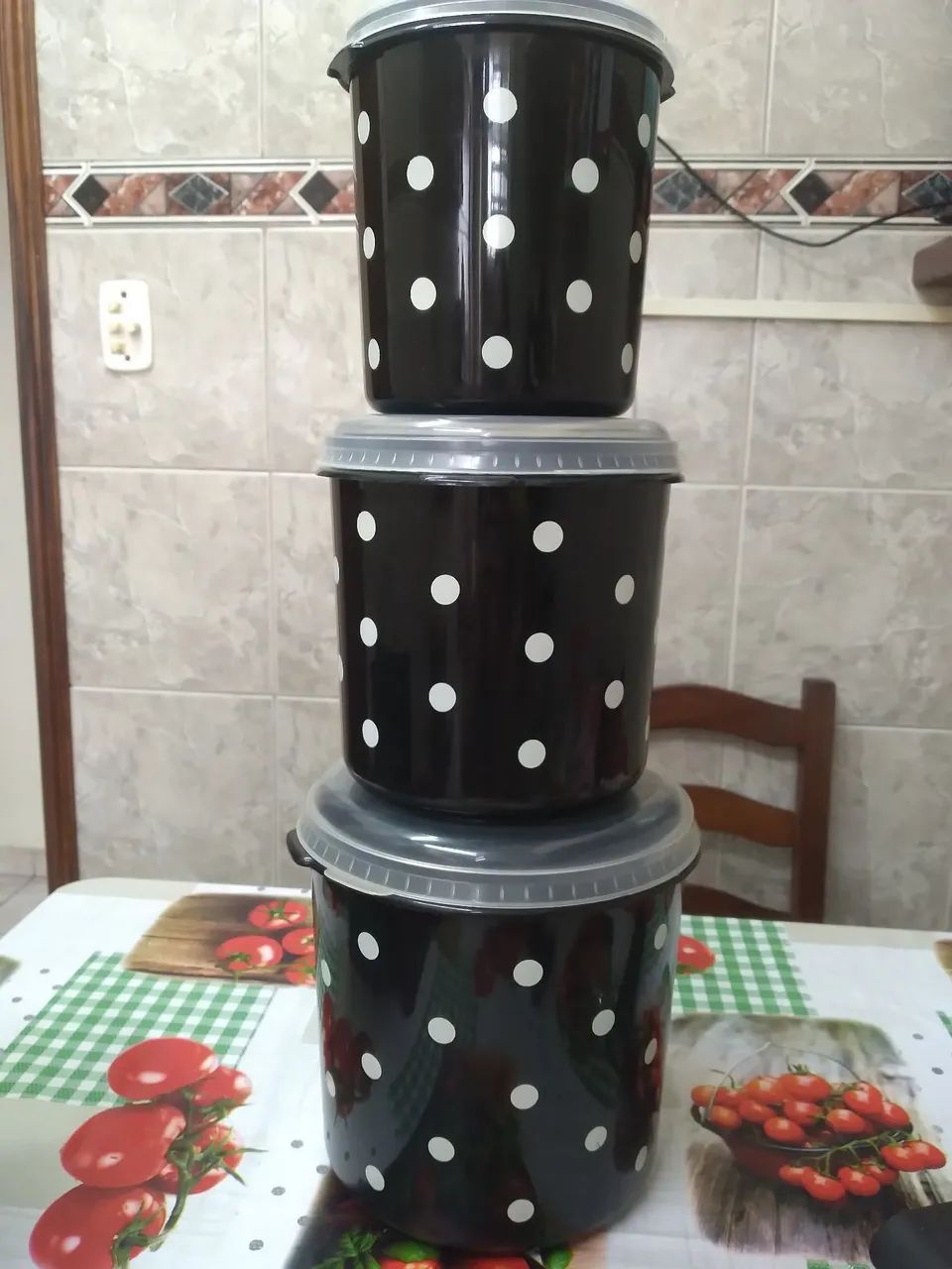  Potes para Mantimentos 3 Peças - Bolinhas - Foto 2