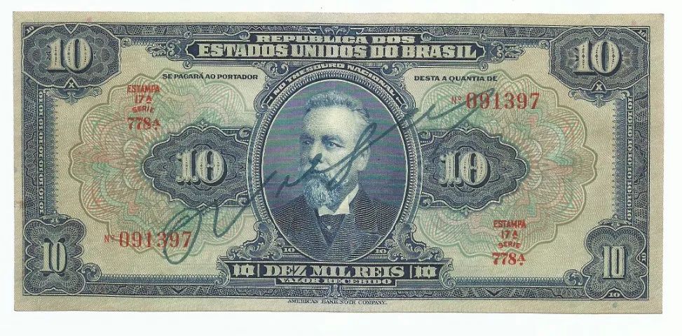 Cédula de 10 Mil Réis - R110D - Soberba / Flor de Estampa autografada sem detalhes