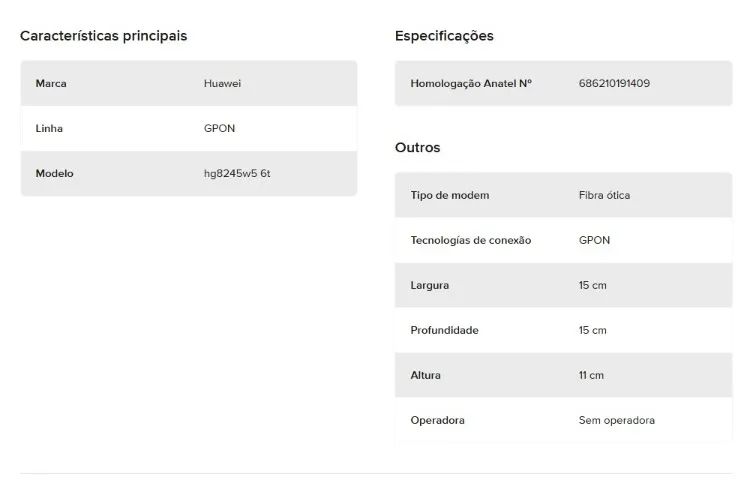 ROTEADOR Onu Huawei Gpon Modelo Hg8245w5-6t (Usado) - Foto 2