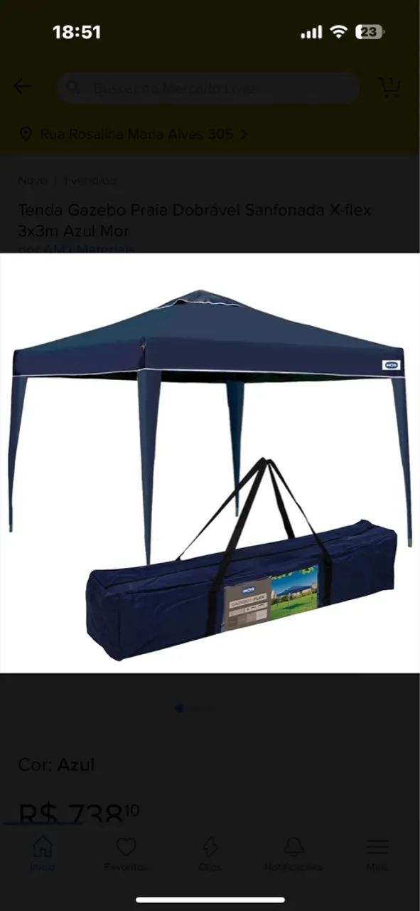 Tenda Gazebo Praia Dobrável Sanfonada X-flex 3x3m Azul Mor - Foto 2
