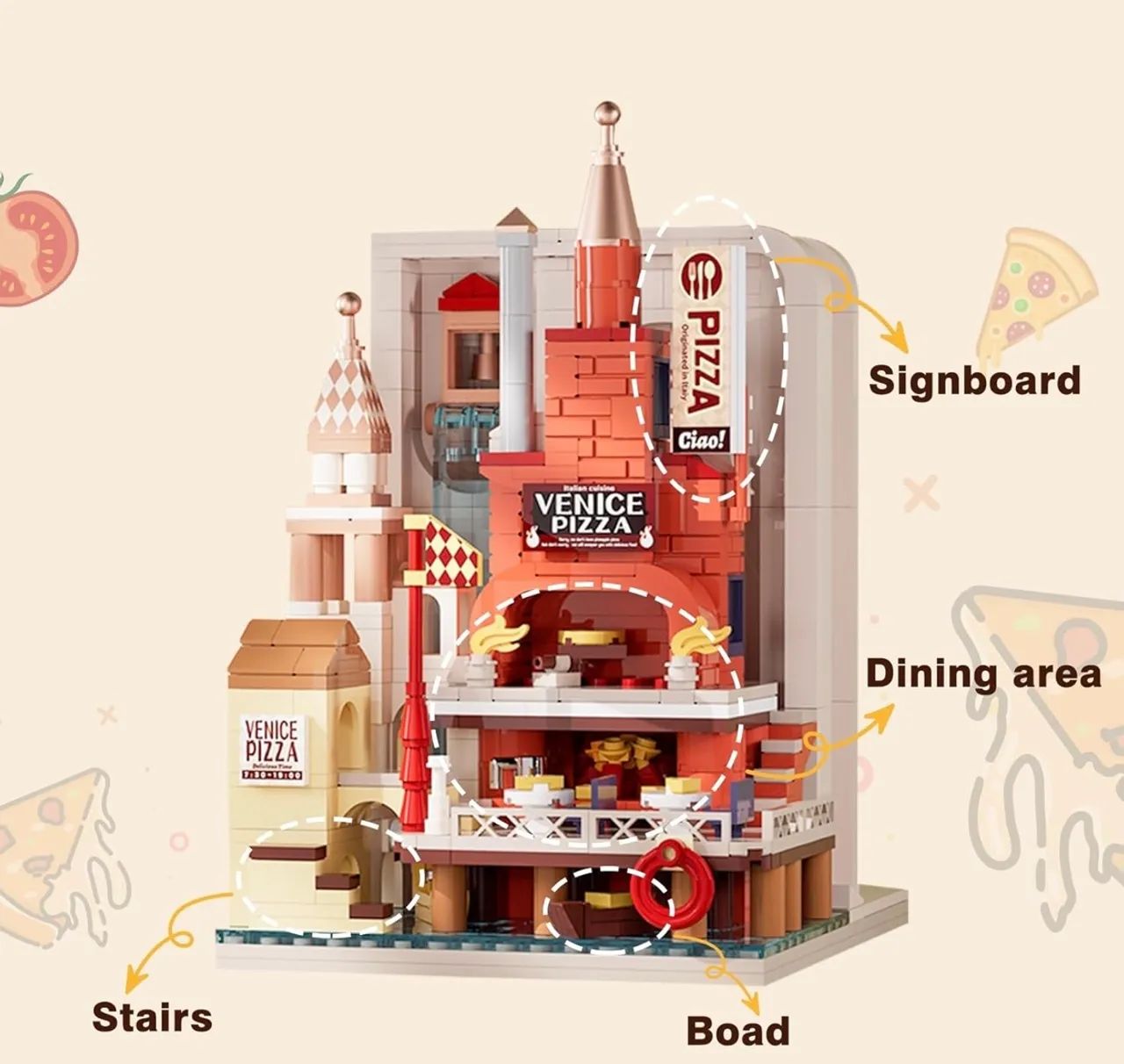 Blocos de montar (tipo lego) Oichy - Venice Pizzeria Mini City Shop (869 peças) |  - Foto 3
