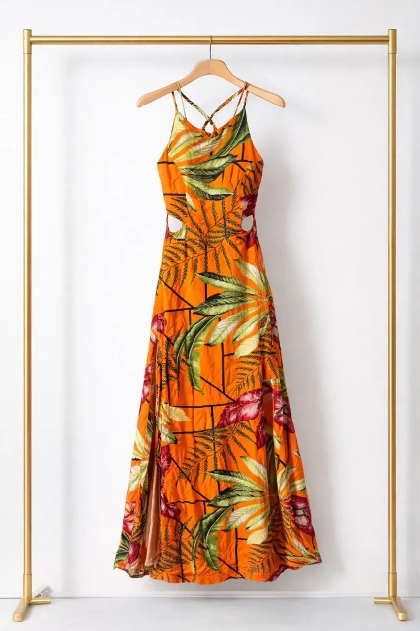 Vestido de Verão Tropical com Bojo - Alcinha Cruzada  - Foto 5