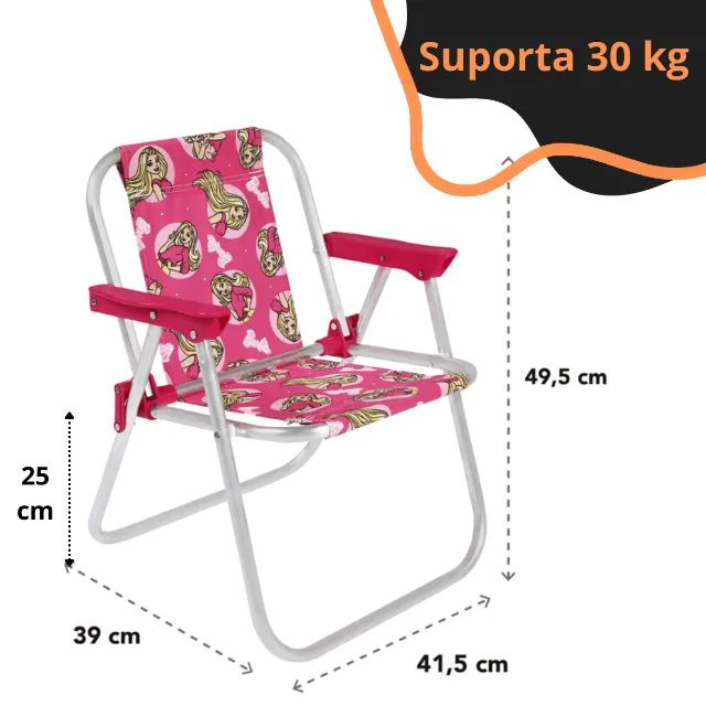Cadeira Infantil Rosa Barbie em Alumínio. Praia, Piscina, Jardim, Campo. Suporta 30Kg - Foto 2
