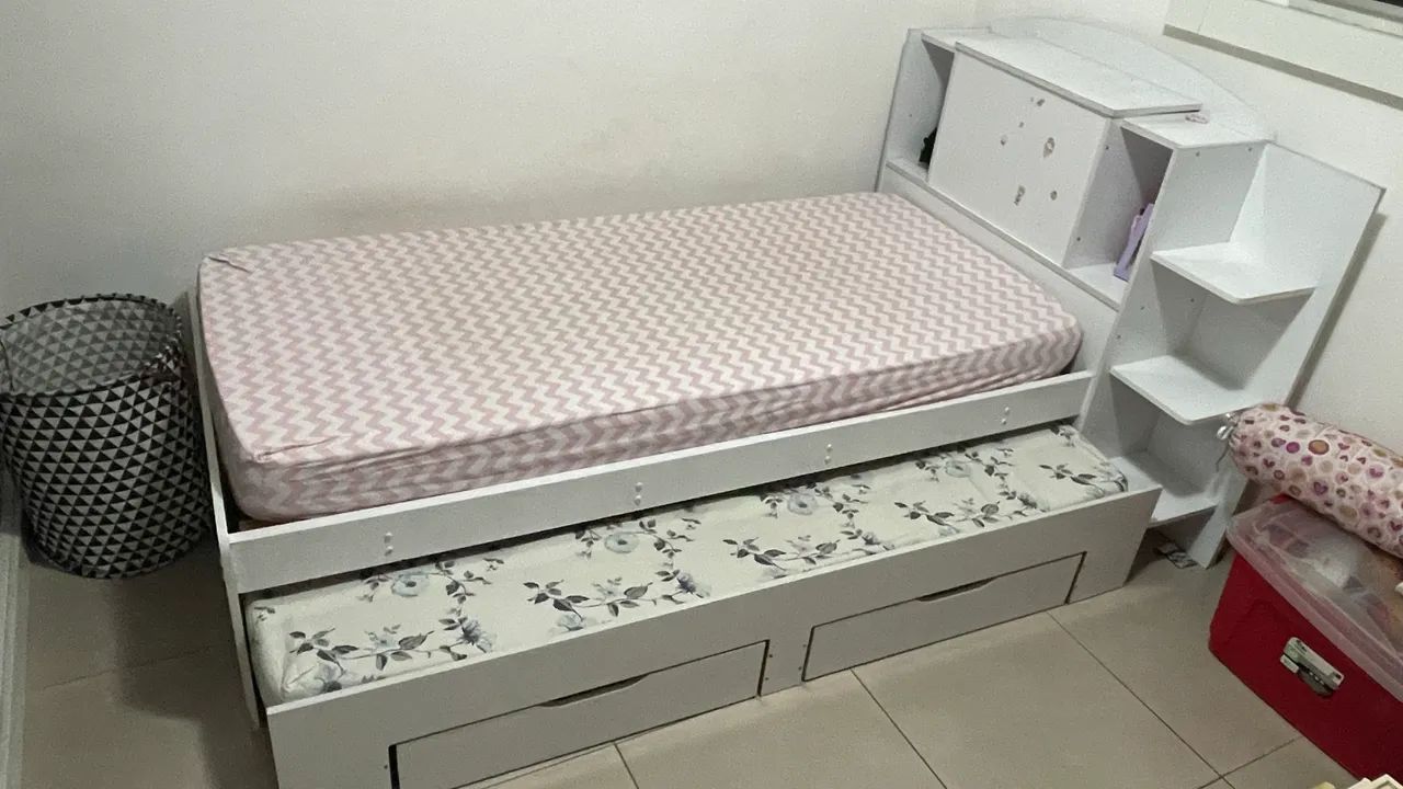 Cama Solteiro Cabeceira Baú Com Cama Auxiliar - Foto 3