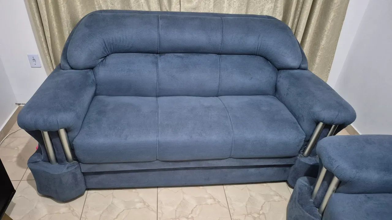 Sofá 3 e 2 Lugares Azul - Robusto, Confortável e Resistente - Foto 3