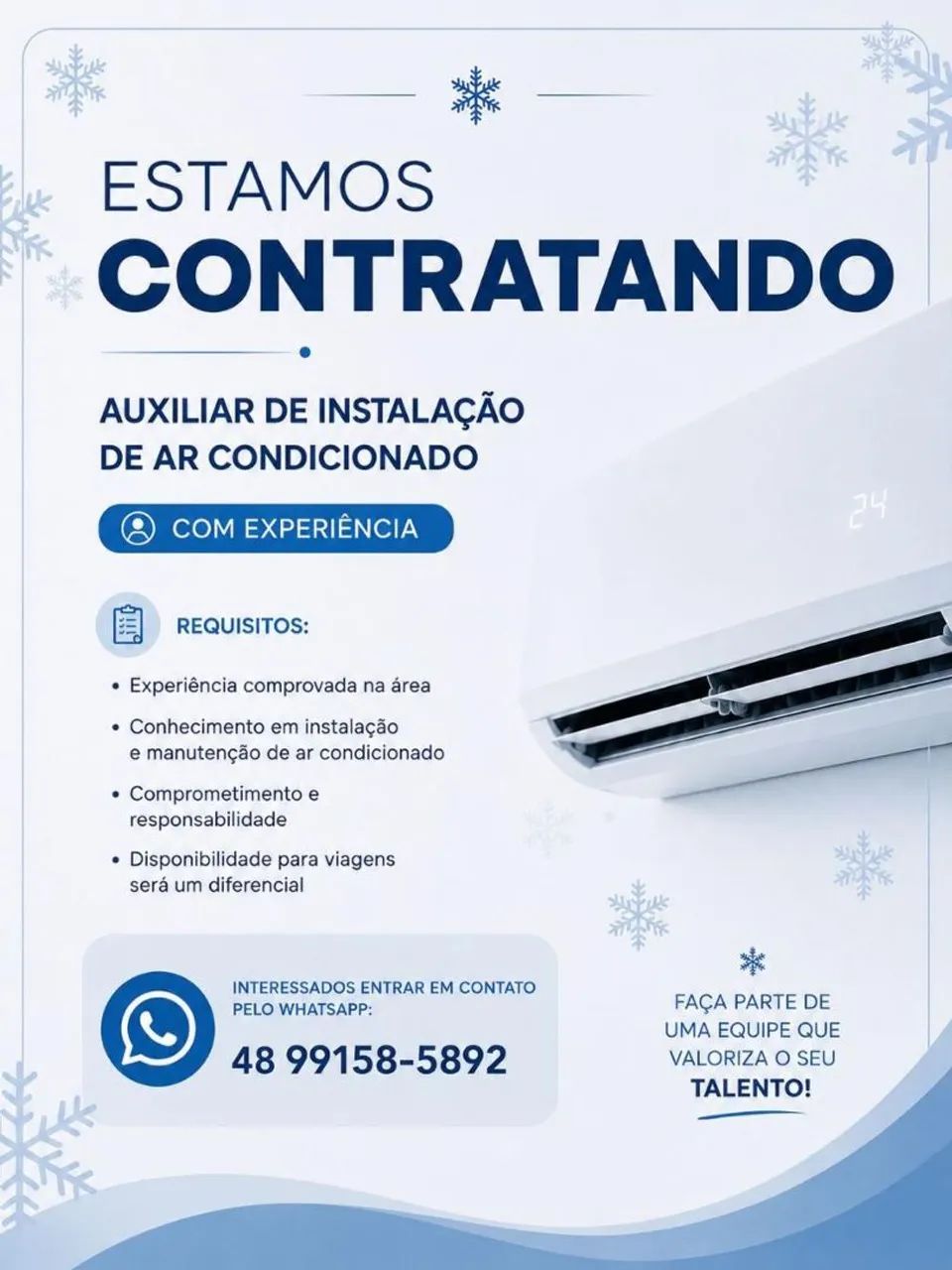 Instalador e auxiliar de ar condicionado 