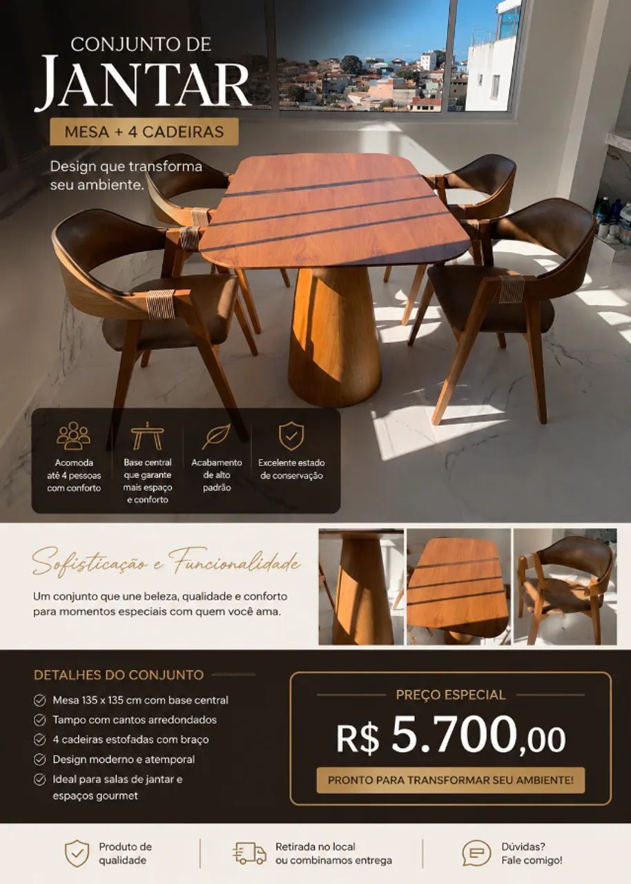 Conjunto de Jantar mesa + cadeira 