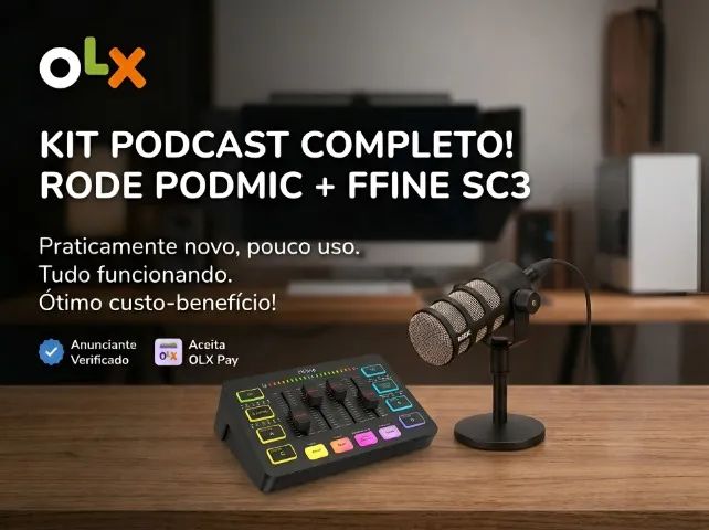 Kit Microfone Rode Podmic + Mixer Fifine SC3 Phantow Power 48V