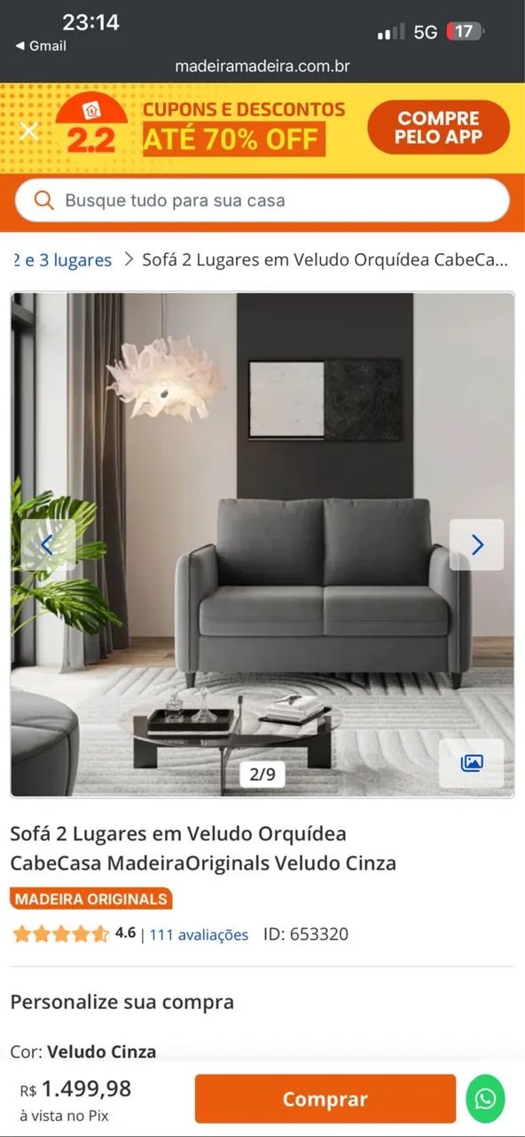 SOFÁ MOBLY 2 anos de uso INTACTO