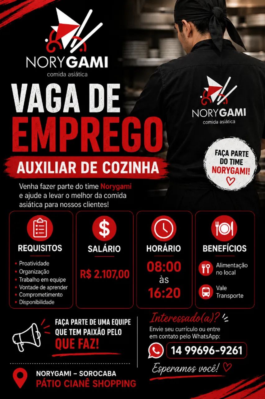 Vaga para auxiliar de cozinha 