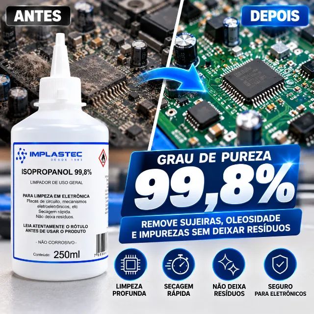 Álcool Isopropílico 99,8% Implastec 250ml Placas Eletrônicas - Foto 5