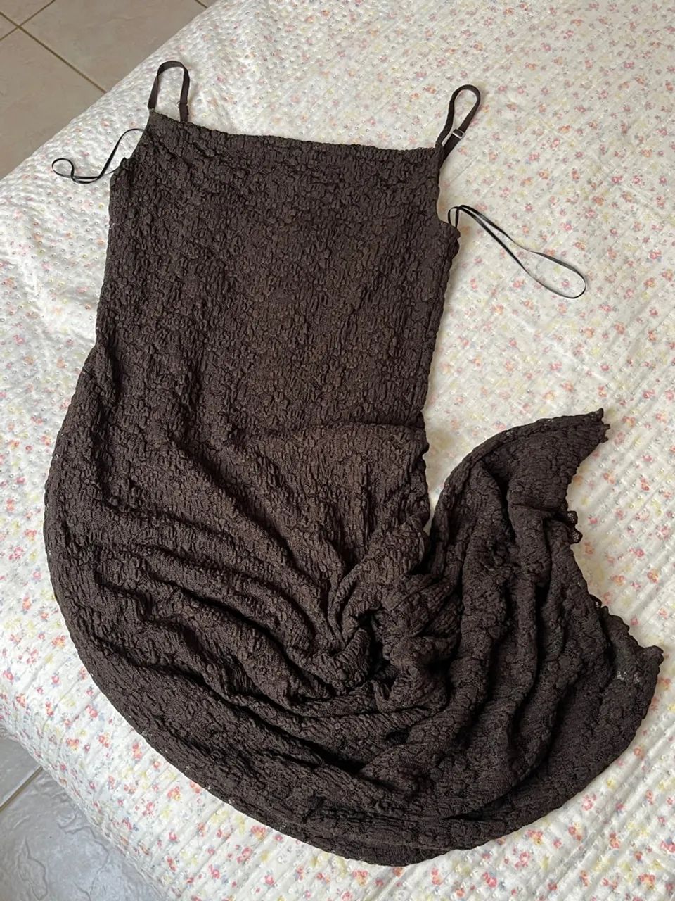 Vestido midi marrom Renda - Foto 2