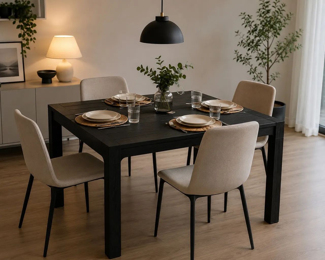 Mesa de plástico reforçado preta com pés removíveis perfeita para área externa e interna. 