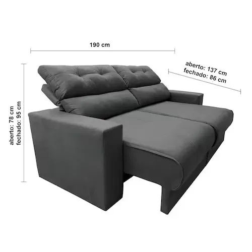 Sofá 3 Lugares Cama Inbox Clean com Assento Retrátil e Encosto Reclinável em Tecido Veluso - Foto 2