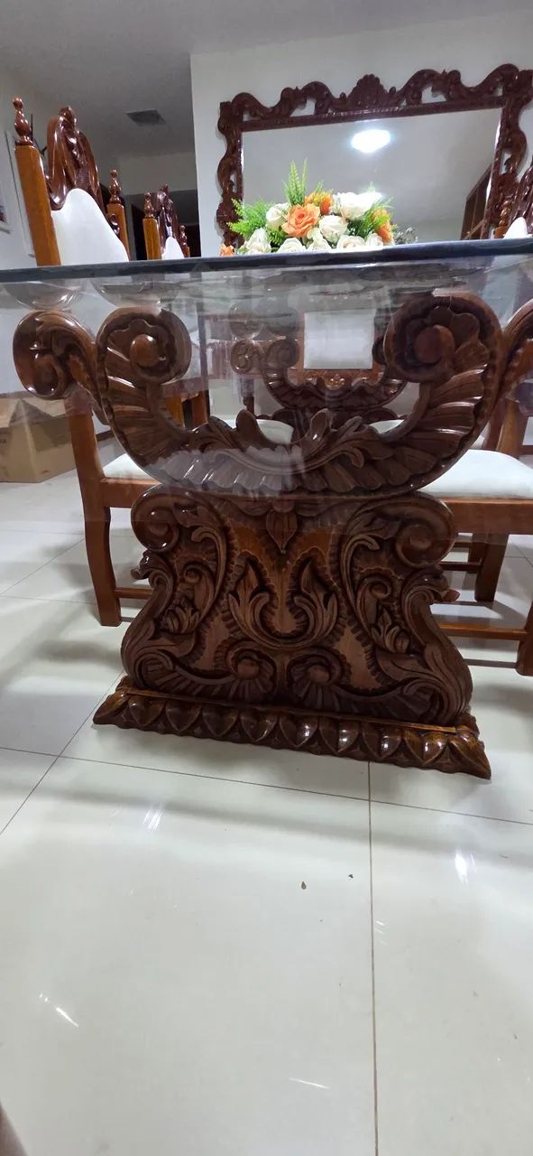 Mesa 6 lugares e aparador com espelho estilo Luis XV - Foto 2