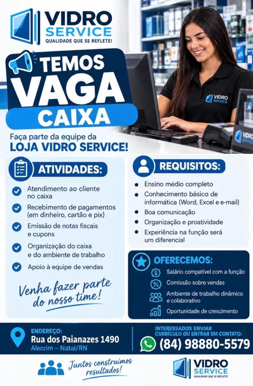 Vaga para operadora de caixa URGENTE