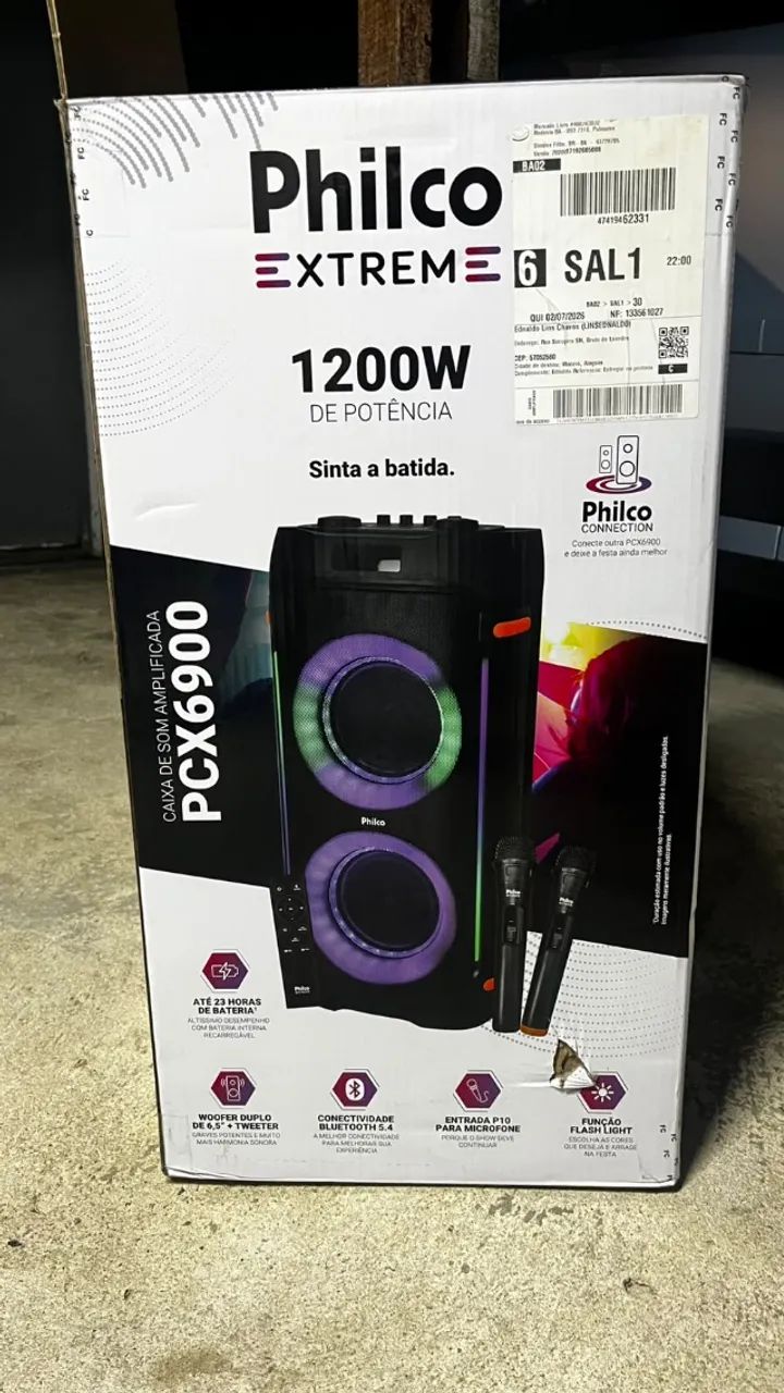 Caixa de som philco extreme 1200w 2 microfones pcx6900 bivolt - Foto 5