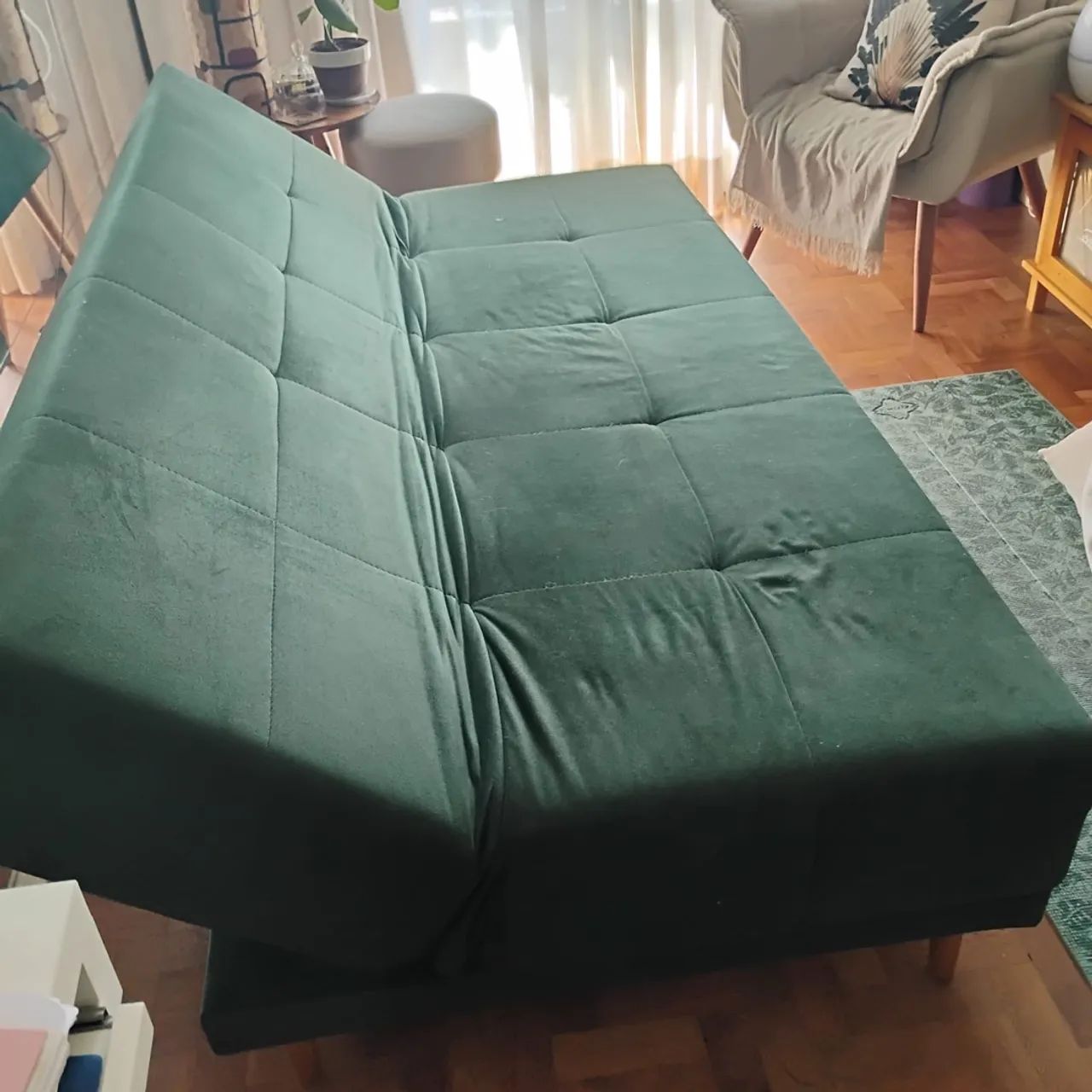 Sofá-cama verde suede - Foto 3