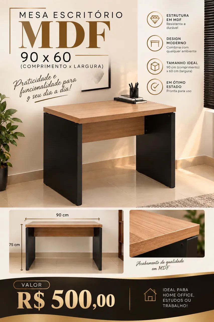 Mesa escritório MDF 90x60/75
