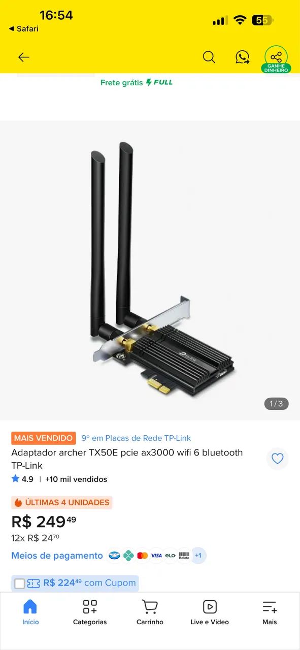 Placa de rede Wi-Fi e Bluetooth nova 