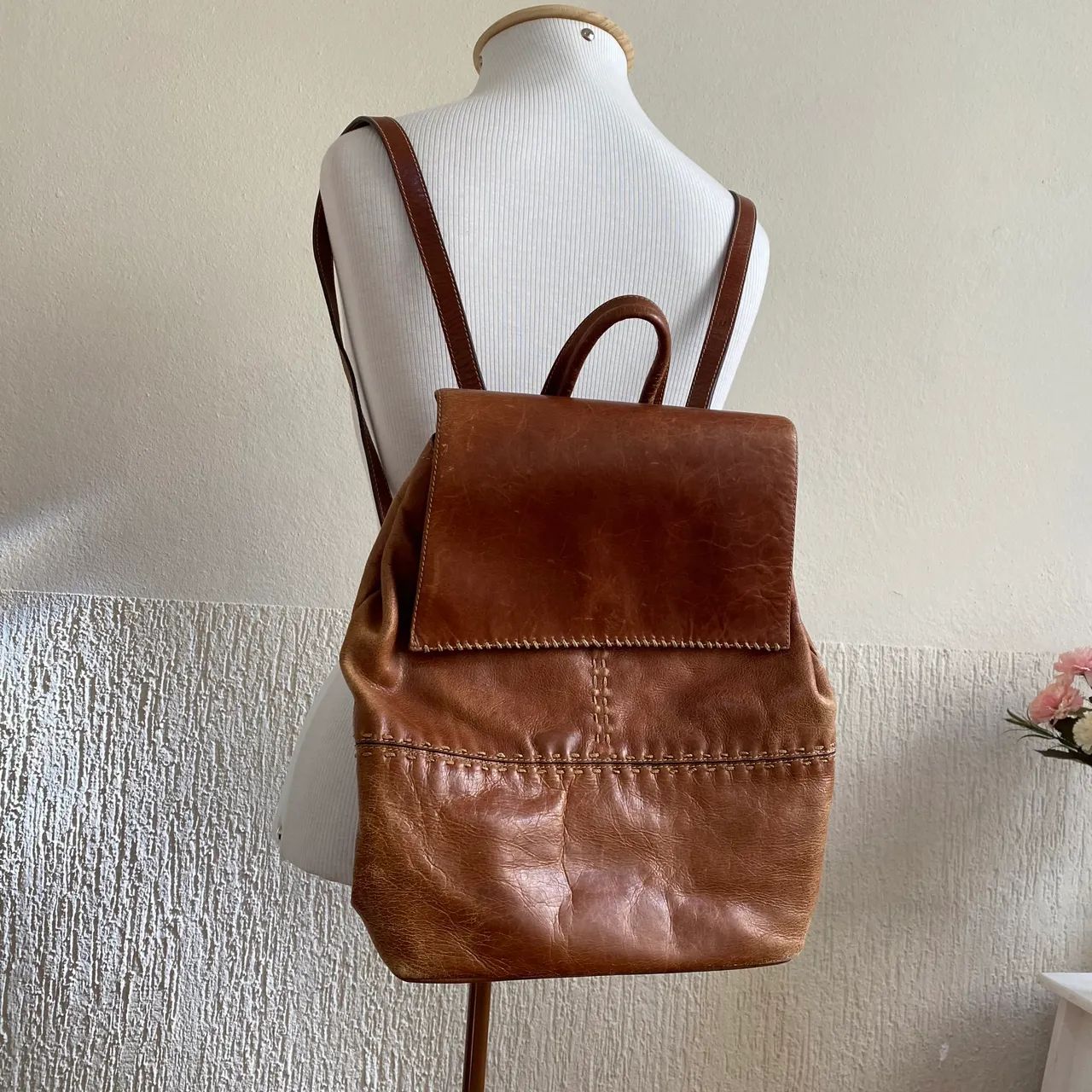 Mochila de couro legítimo vintage 